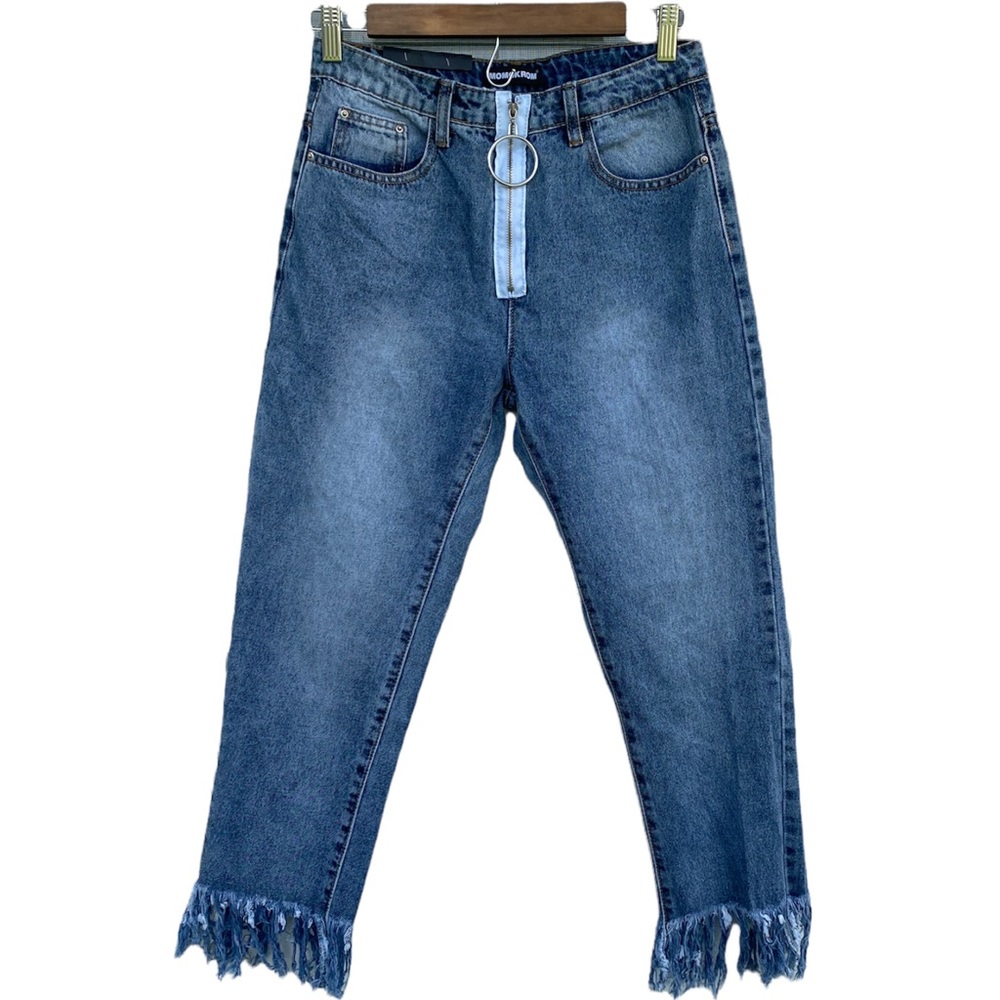 NWT Momokrom Dollskill Contrast Zipper Frayed Raw Hem Jeans